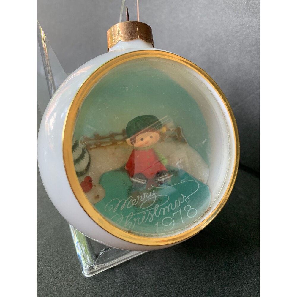 1978 Hallmark Ornament Tree Trimmers Little Boy on Skates #1 Series Diorama